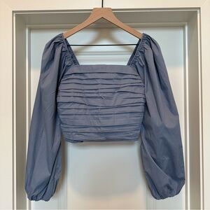 Abercrombie & Fitch Blue Long-Sleeve Ruched Bodice Puff Sleeve Top
